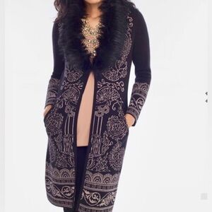 Chico’s Faux Fur Collar Lurex Cardigan Size M/Chico’s Size 1